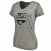 Women's Los Angeles Kings Distressed Team Logo Tri Blend V Neck T-Shirt Ash FengYun,baseball caps,new era cap wholesale,wholesale hats